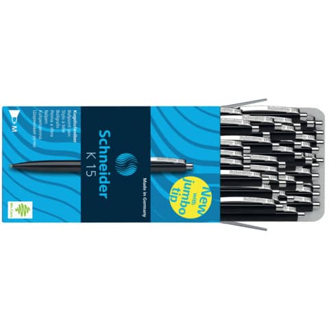 Penna a sfera a scatto Schneider K 15 ricaricabile tratto M nero Conf. 50 pezzi - P003081